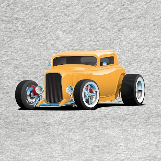 Classic American Yellow 32 Hotrod Car Illustration by hobrath